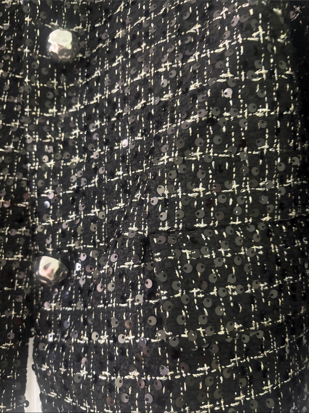 Chanel-Style Black Tweed Boxy Jacket with Sequins - Picture 3 of 3